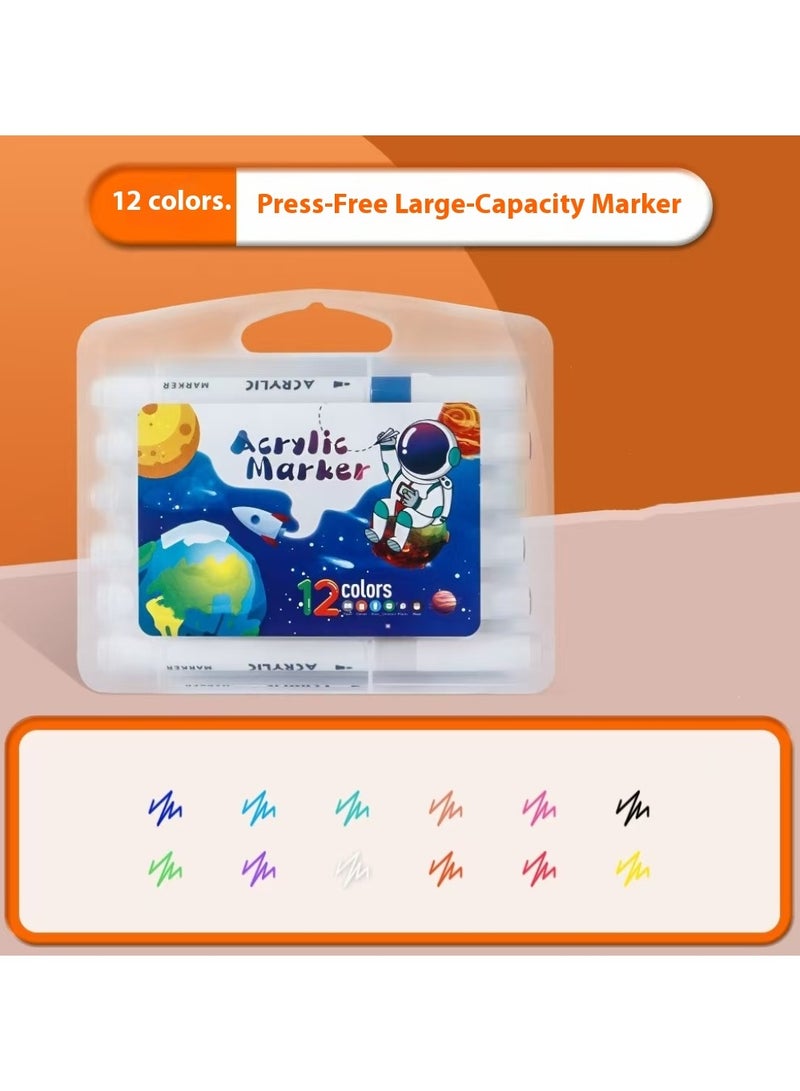 قلم تحديد أكريليك 12 لونًا، قلم رسم جرافيتي فني للأطفال، سريع الجفاف، مقاوم للماء، قلم تحديد أكريليك غير ملون - Image 1