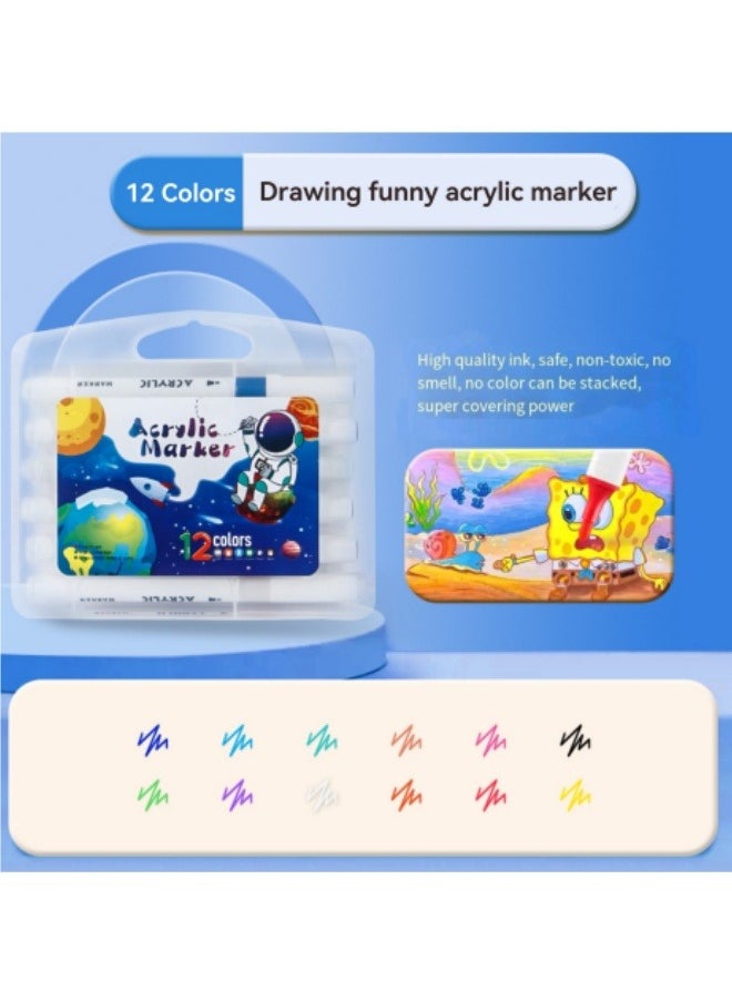 12 Colors Acrylic Marker Pen Children's Art Graffiti Pen Quick-Drying Waterproof Non-Color Acrylic Marker  - Image 1