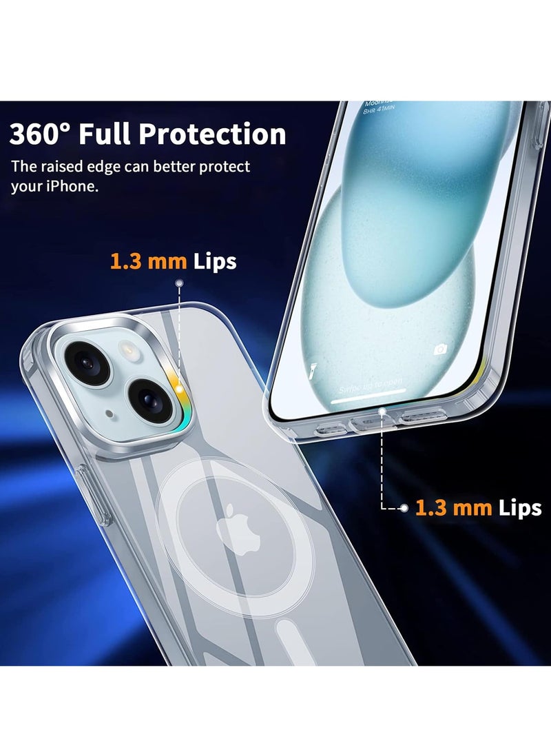 مجموعة حماية لموبايل آيفون 15 بلس (iPhone 15 Plus) واقي شاشة من الزجاج المقسى، واقي عدسات الكاميرا، جراب ماج سيف مقاوم للصدمات والخدش، سلسلة كلاسيكية أكريليك، شفاف  (3in1) - Image 5