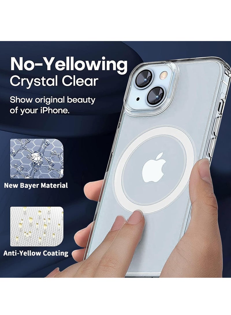 مجموعة حماية لموبايل آيفون 15 بلس (iPhone 15 Plus) واقي شاشة من الزجاج المقسى، واقي عدسات الكاميرا، جراب ماج سيف مقاوم للصدمات والخدش، سلسلة كلاسيكية أكريليك، شفاف  (3in1) - Image 4