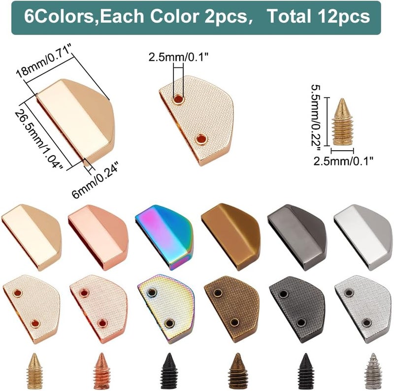 klarako 12 Sets Metal Belt Buckle End Tips, 6 Colors 1 Inch Webbing Zipper Tips Strap End Head with Screws Bag Zip Decorative Clip Buckles for DIY Sewing Craft Making Belt Clip Repair Belt Ending - Image 2