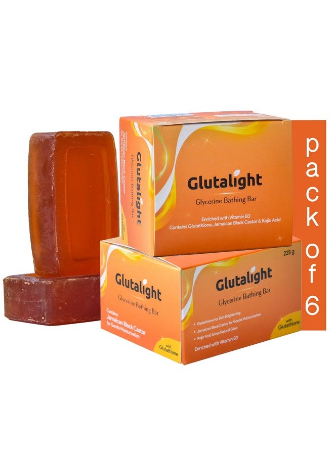 Glutalight صابون جلوتالايت الجلوتاثيون والجلسرين مع حمض الكوجيك لبشرة متألقة | مدعوم بزيت الخروع الأسود | مثالي لجفاف الشتاء والبشرة الحساسة وإزالة السمرة | صابون استحمام مرطب عميق - عبوة من 6 - Image 1