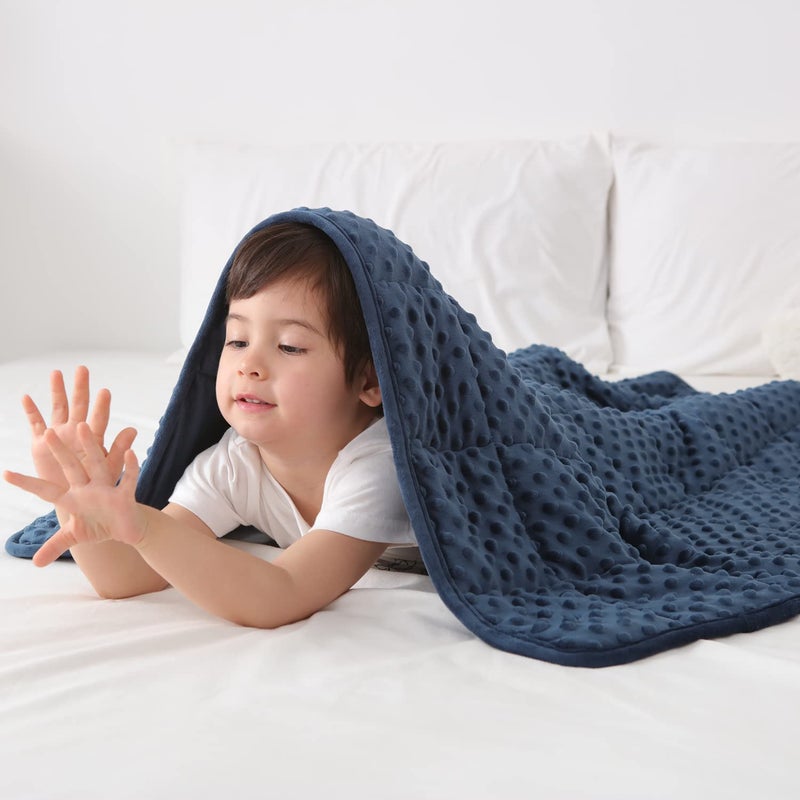 Huloo Sleep Kids Weighted Blanket Twin 5lbs 3648Navy Blue Breathable Soft Minky Weighted Throw Blanket for All SeasonHeavy Blanket with Premium Glass Beads