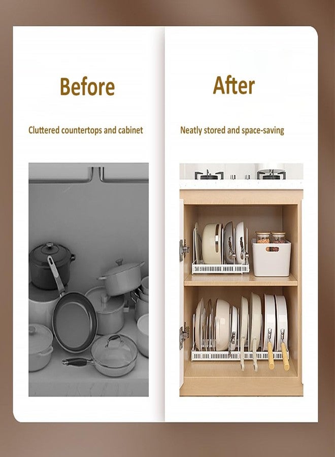 WUETOAYA Expandable Pots and Pans Organizer Rack, Pot Lids Cutting Boards Kitchen Cabinet Organizer with 7 Adjustable Compartments, Cookware Bakeware Rack for Kitchen Cabinet Countertop Storage(White) - Image 3