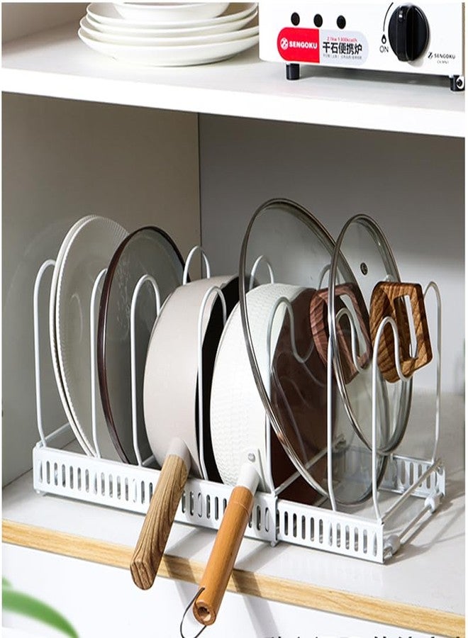 WUETOAYA Expandable Pots and Pans Organizer Rack, Pot Lids Cutting Boards Kitchen Cabinet Organizer with 7 Adjustable Compartments, Cookware Bakeware Rack for Kitchen Cabinet Countertop Storage(White) - Image 4