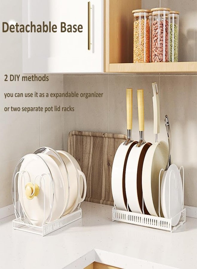 WUETOAYA Expandable Pots and Pans Organizer Rack, Pot Lids Cutting Boards Kitchen Cabinet Organizer with 7 Adjustable Compartments, Cookware Bakeware Rack for Kitchen Cabinet Countertop Storage(White) - Image 2