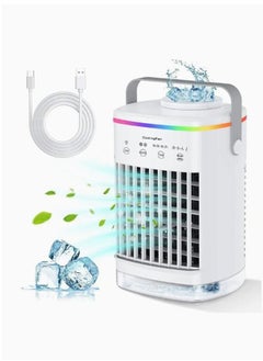 Arabest Air Cooler Personal Air Conditioner Cooling Fan 4 Fan Speeds 7 Color Lights 2 Cool Air Sprays 2-8 Hours Timer Ice Cube Tray 3 in 1 Portable Air Conditioner for Room  - Image 1