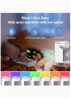 Arabest Air Cooler Personal Air Conditioner Cooling Fan 4 Fan Speeds 7 Color Lights 2 Cool Air Sprays 2-8 Hours Timer Ice Cube Tray 3 in 1 Portable Air Conditioner for Room  - Image 3