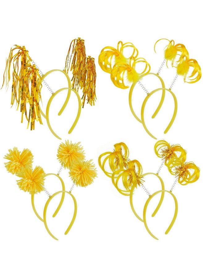 كوسايد عصابات رأس من COCIDE مكونة من 8 قطع من بوم بوم، عصابات رأس للحفلات، ذيل حصان ملفوف بالشرائط اللامعة، أغطية رأس هيدبوبر لمهرجانات أعياد الميلاد (ذهبي، مقاس واحد) - Image 1