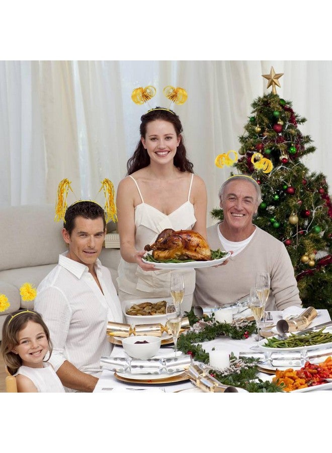 كوسايد عصابات رأس من COCIDE مكونة من 8 قطع من بوم بوم، عصابات رأس للحفلات، ذيل حصان ملفوف بالشرائط اللامعة، أغطية رأس هيدبوبر لمهرجانات أعياد الميلاد (ذهبي، مقاس واحد) - Image 4