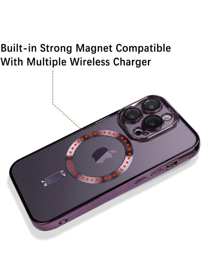 Generic - iPhone 15 Pro Max Case with Camera Lens Protector, Protective Case Compatible with Wireless Charging, Anti-Scratch Shockproof Protective Electroplated iPhone 15 Pro Max Case for Women Men - Purple - Image 1