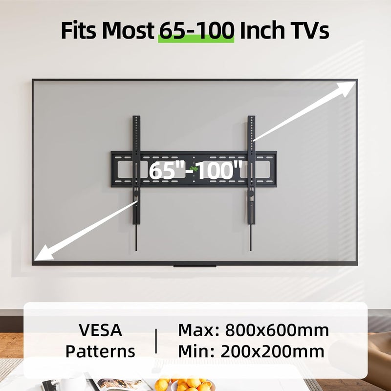 USX MOUNT Heavy Duty Fixed TV Wall Mount for 65-100 inch Flat TVs, Max Load 200 Lbs, Low Profile Bracket Fits 16" 18" 24" 32 inch Stud Spacing, Max VESA 800x600mm for Most 65 75 85 86 90 98 100 TVs - Image 4