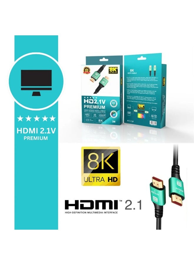 HDMI 2.1 Premium High Speed Cable – 1.5M, 8K @ 60Hz, 4K @ 120Hz, Ultra HD HDTV Compatible - Image 2