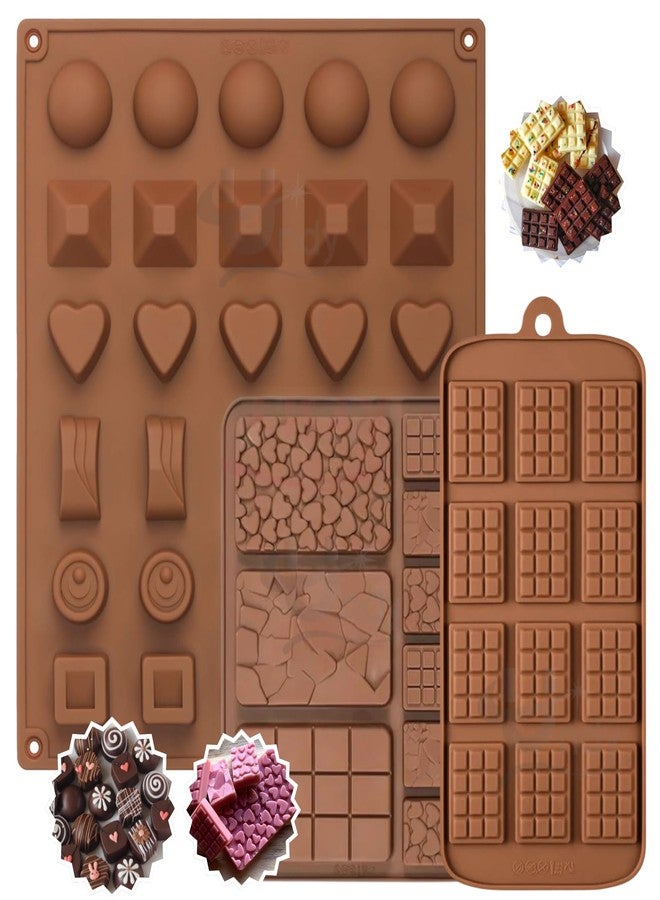 Undy Chocolate Mould Silicone Mini Bars Round Heart Square Rectangle Pyramid Sphere Break Apart Shape Chocolate Mould for Chocolate Making Multipurpose Jelly Ice Cubes Cake Decoration Tools, 3 PCS - Image 1