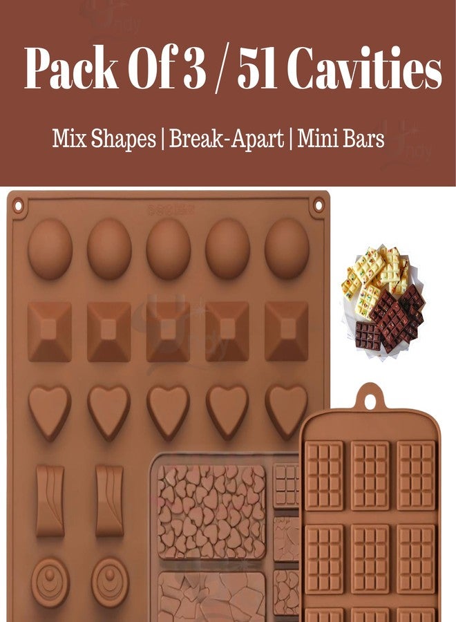 Undy Chocolate Mould Silicone Mini Bars Round Heart Square Rectangle Pyramid Sphere Break Apart Shape Chocolate Mould for Chocolate Making Multipurpose Jelly Ice Cubes Cake Decoration Tools, 3 PCS - Image 2