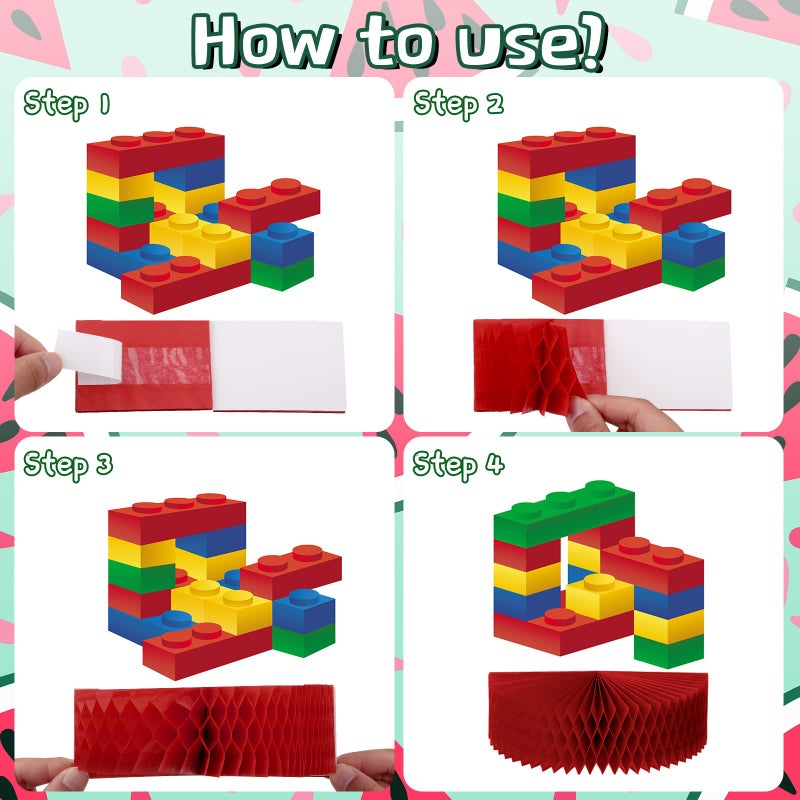 Chinco 9 Pieces Building Block Birthday Party Supplies Building Block Honeycomb Centerpieces Boy Girl Birthday Party Decorations Brick Themed Table Centerpiece Classic Cake Topper Table Decor - Image 3