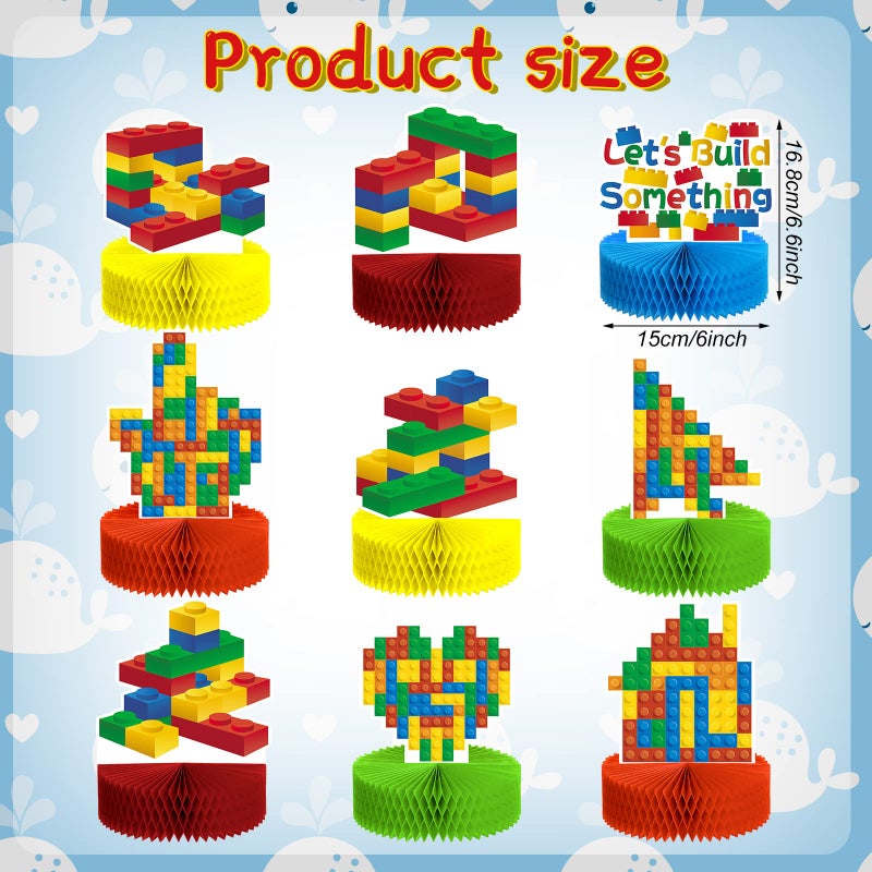 Chinco 9 Pieces Building Block Birthday Party Supplies Building Block Honeycomb Centerpieces Boy Girl Birthday Party Decorations Brick Themed Table Centerpiece Classic Cake Topper Table Decor - Image 2