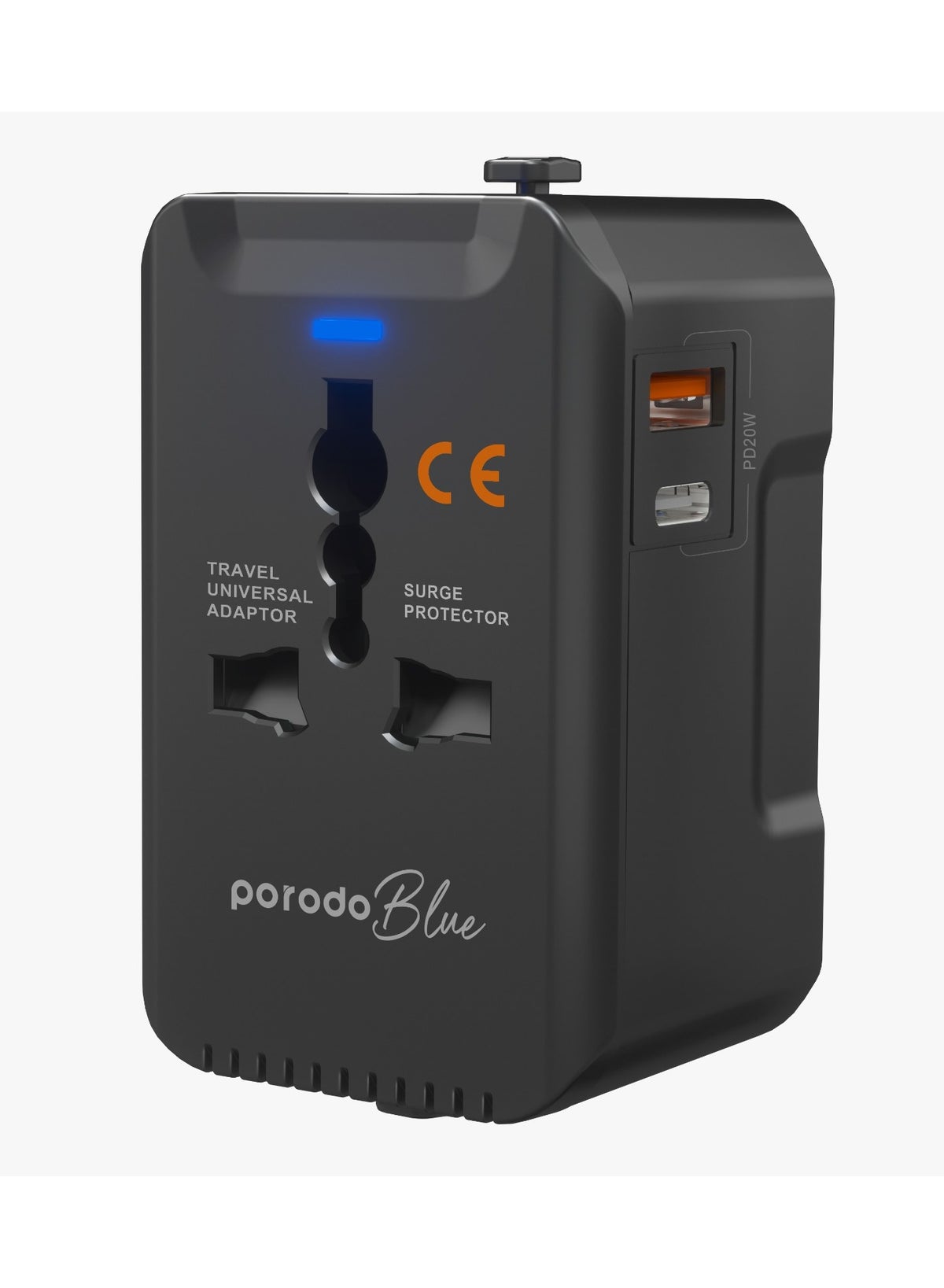 porodo Dual Port Universal Travel Adapter PD20W Quick Charge Built-In Safeguards US/AU/EU/UK Plug Black ZBE47A61142DB460C0AD6Z