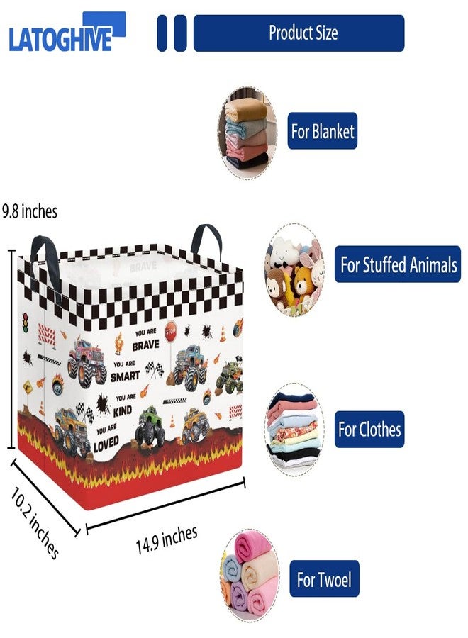 LATOGHIVE Rectangular Storage Basket Waterproof Storage Bin for Bedroom Collapsible Bin Books Box Basket Room Decor(Monster Truck) - Image 2