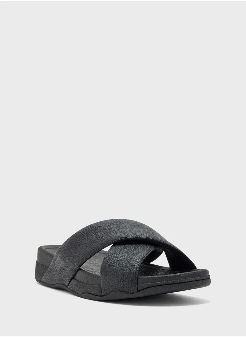 FitFlop Surfer Tumbled Leather Cross Slides