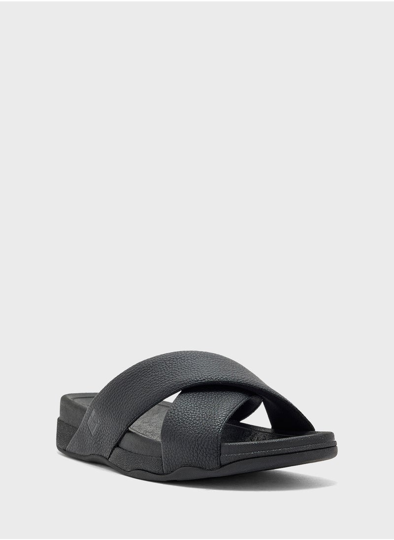 FitFlop - Surfer Tumbled Leather Cross Slides - Image 1