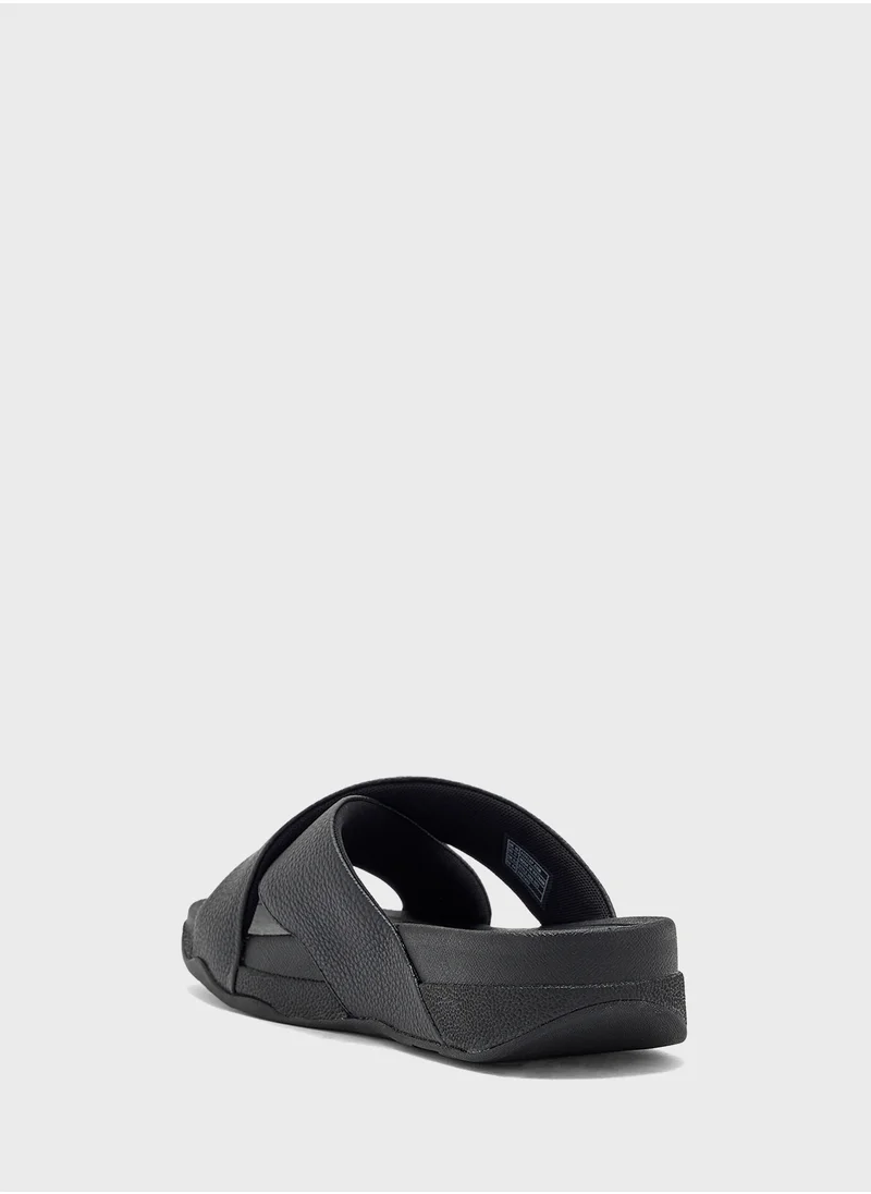 FitFlop Surfer Tumbled Leather Cross Slides