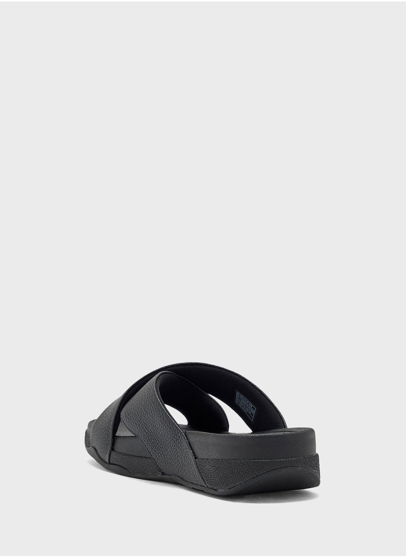 FitFlop - Surfer Tumbled Leather Cross Slides - Image 1