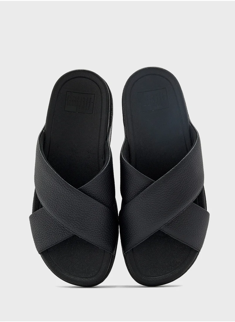 FitFlop Surfer Tumbled Leather Cross Slides