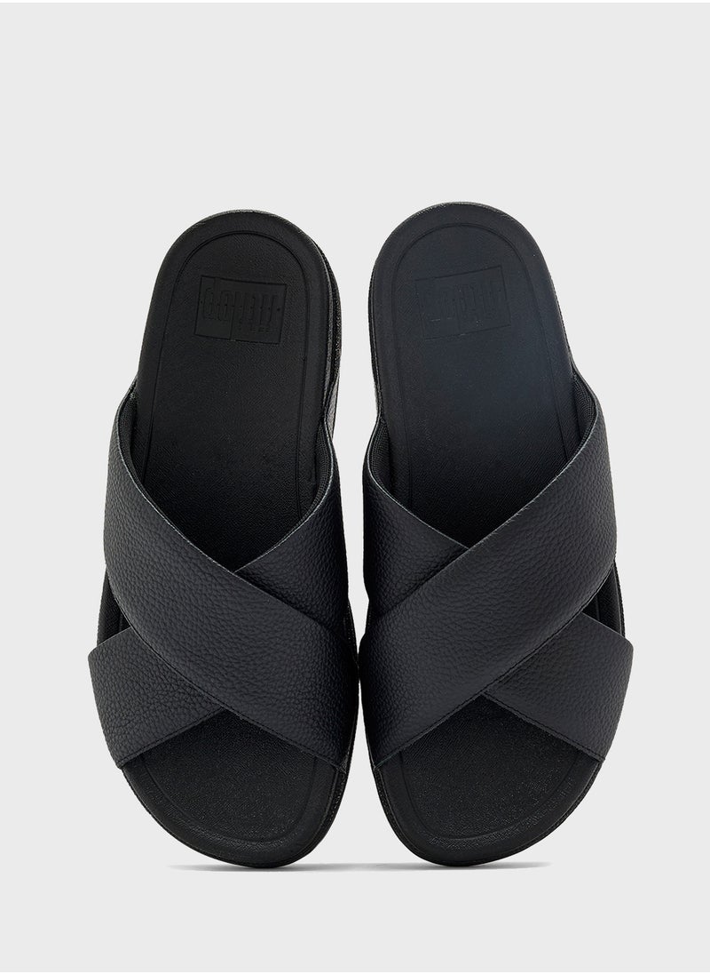 FitFlop - Surfer Tumbled Leather Cross Slides - Image 1