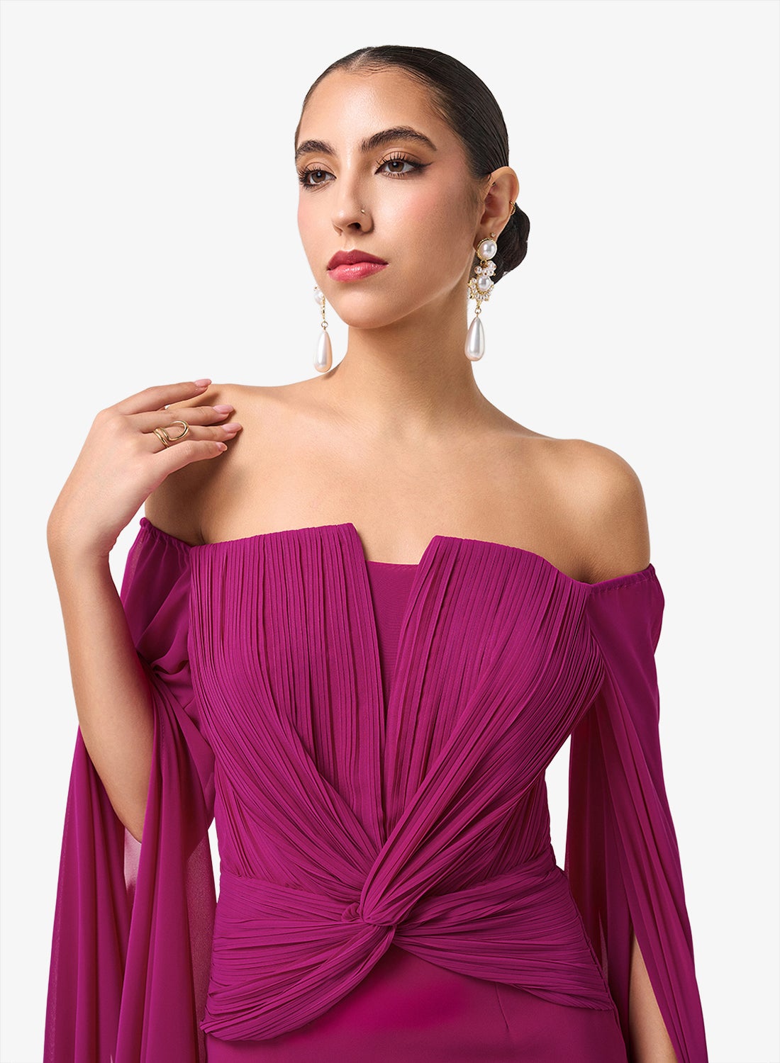 فستان ماكسي بأكمام درابيه من باردو