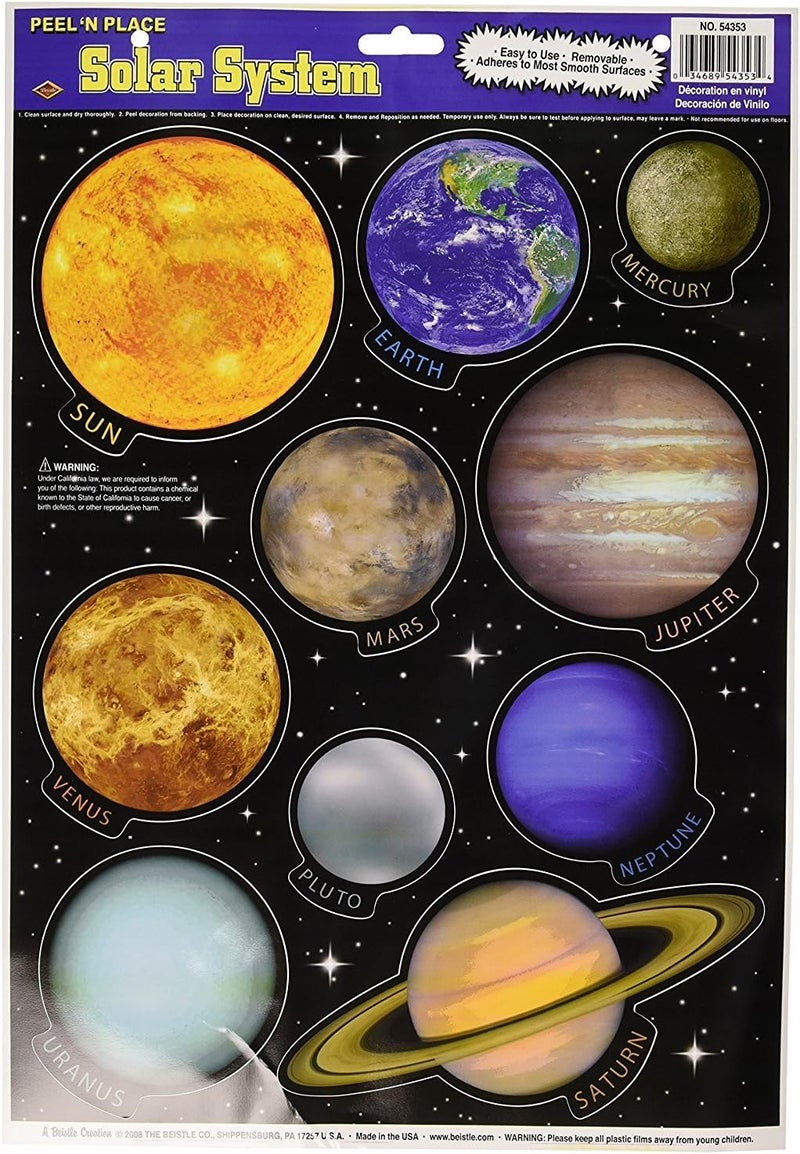 Beistle Solar System Peel 'N Place Party Accessory - Colorful Wall Decals Featuring Sun and Planets - Image 1