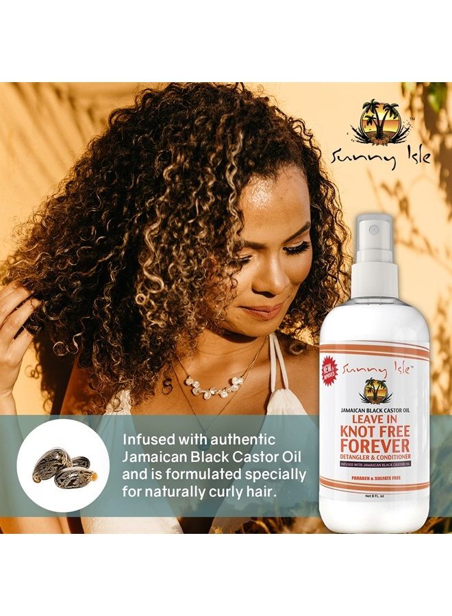 Sunny Isle Jamaican Black Castor Oil Knot Free Forever Leave-In Detangler & Conditioner 8oz | Moisturizes & Stimulates Hair Growth | Softens & Detangles | Eliminates Frizz | Men & Women
