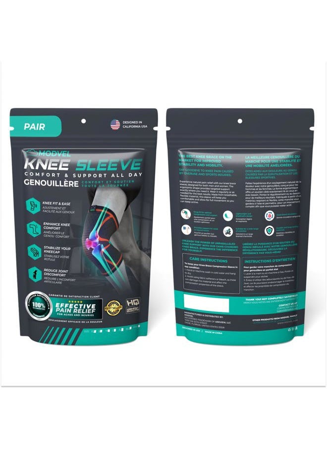 Modvel 2 Pack Knee Brace for Women & Men - Workout Knees Compression Sleeve for Knee Pain Relief Joint Support for ACL, Arthritis, Meniscus Tear Knees Brace for Sports, Rodilleras para Gym Fitness  - Image 5