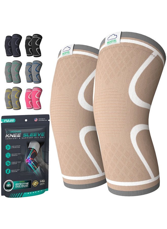 Modvel 2 Pack Knee Brace for Women & Men - Workout Knees Compression Sleeve for Knee Pain Relief Joint Support for ACL, Arthritis, Meniscus Tear Knees Brace for Sports, Rodilleras para Gym Fitness  - Image 1