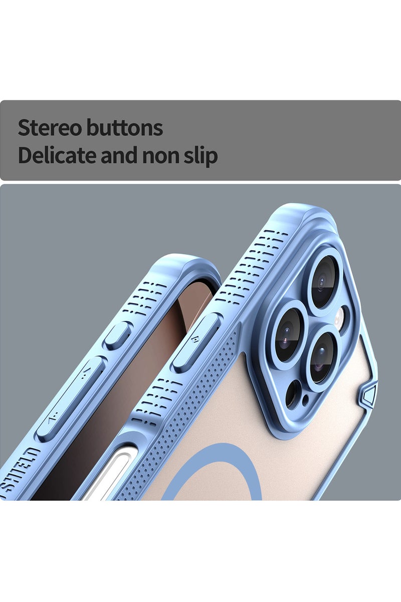 Cover For iPhone 16 Pro Max Armor Glaze MagSafe Magnetic Phone Case Raised edges around the screen and camera lens help prevent scratches - Blue - Image 3