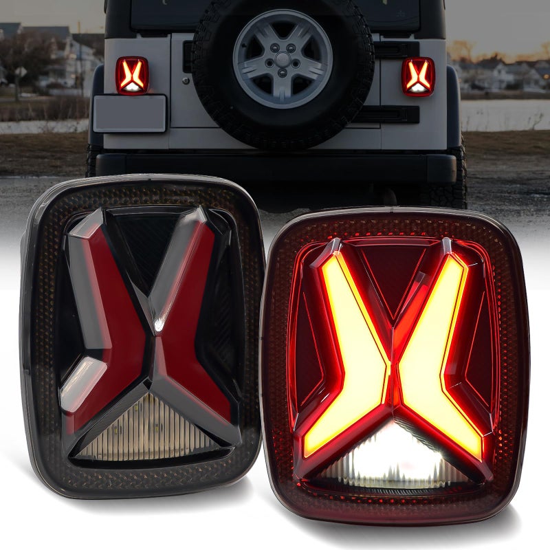 أضواء خلفية LED على شكل X من SINYATO INDUST لترقية سيارات جيب رانجلر CJ YJ TJ من 1979 إلى 2006، مجموعة من 1 زوج، أضواء الفرامل، أضواء إشارة الانعطاف، أضواء خلفية لشاحنات البيك أب