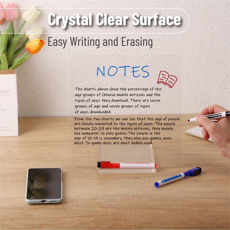Mr. Pen Acrylic Dry Erase Board With Stand  10"" X 10""  White Board With 3 Markers  For Desk - Image 4