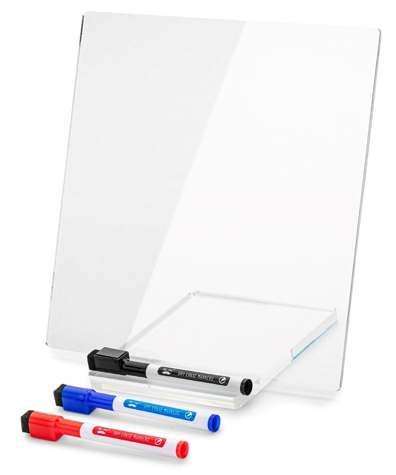Mr. Pen Acrylic Dry Erase Board With Stand  10"" X 10""  White Board With 3 Markers  For Desk - Image 1