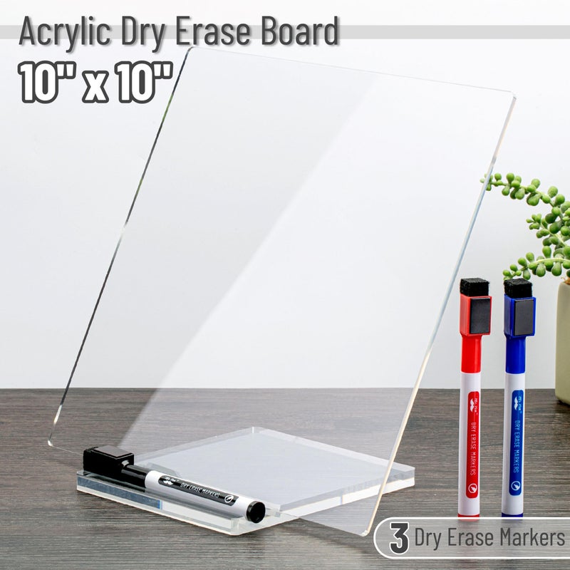 Mr. Pen Acrylic Dry Erase Board With Stand  10"" X 10""  White Board With 3 Markers  For Desk - Image 2