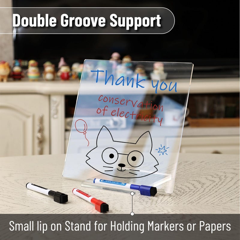 Mr. Pen Acrylic Dry Erase Board With Stand  10"" X 10""  White Board With 3 Markers  For Desk - Image 3