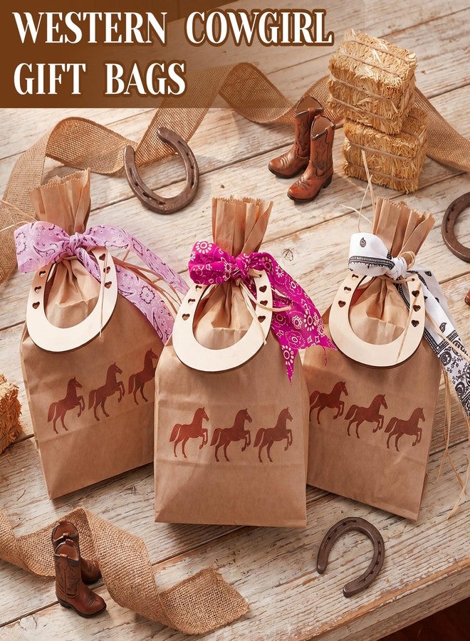 Yexiya 108 PCS Western Cowboy Gift Bags Western Party Favors With Bandana Print Ribbon and Horseshoe Pendant Cowboy Treat Bags for Birthday Party Supplies (Rose Red,Pink,White - Image 3