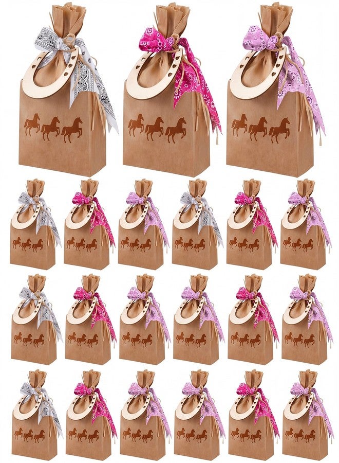 Yexiya 108 PCS Western Cowboy Gift Bags Western Party Favors With Bandana Print Ribbon and Horseshoe Pendant Cowboy Treat Bags for Birthday Party Supplies (Rose Red,Pink,White - Image 1