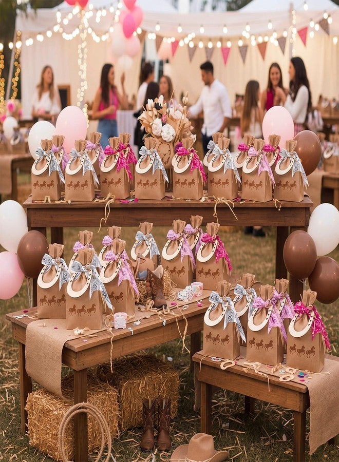 Yexiya 108 PCS Western Cowboy Gift Bags Western Party Favors With Bandana Print Ribbon and Horseshoe Pendant Cowboy Treat Bags for Birthday Party Supplies (Rose Red,Pink,White - Image 5