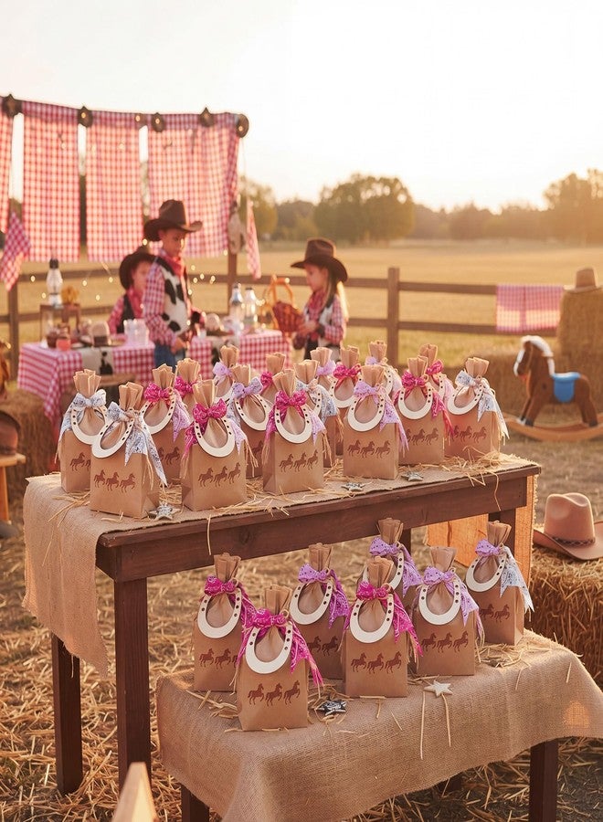 Yexiya 108 PCS Western Cowboy Gift Bags Western Party Favors With Bandana Print Ribbon and Horseshoe Pendant Cowboy Treat Bags for Birthday Party Supplies (Rose Red,Pink,White - Image 4