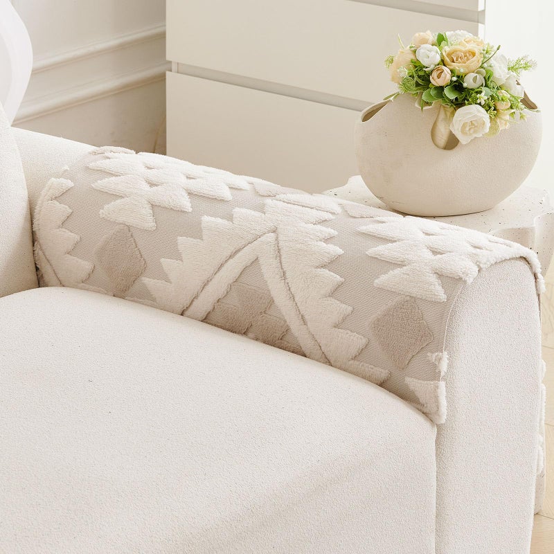 XSlive Boho Plush Couch Covers for Sofa Washable, Fuzzy Soft Couch Cover for Sectional Sofa, Non Slip Jacquard Sofa Cover Furniture Protector for Kids, Pets (Light Coffee,36"x36") - Image 3