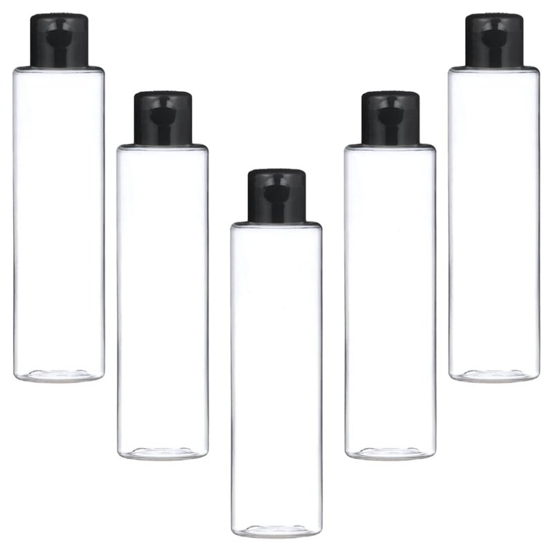 Thinqkart Select 200ml Empty Clear Round Bottle with Black Flip Top Cap,Multipurpose Reusable Container for Hair Oils, Shampoo, Conditioner, Lotion, Medicated Oil and Sanitizer (PACK OF 5) - Image 1