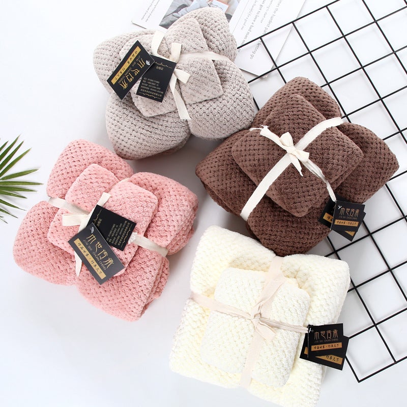 Coral Velvet Pineapple Pattern Towel And Bath Towel Set For Adults, Absorbent Face Towel Gift Box, Absorbent And Quick-Drying - Image 2