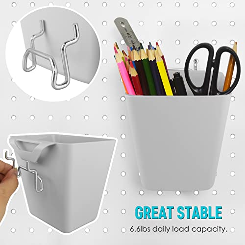 G.CORE Large Pegboard Cups Peg Board Storage Bin 6 Pack with Hooks, Square Box Shape Pegboard Cup Holder Accessories for Garage Workbench/Craft Room/Office/Playroom/Home Kitchen Organization (Grey) - Image 2