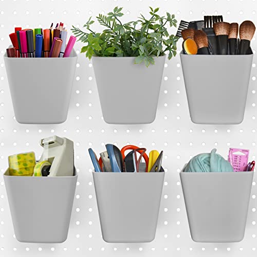 G.CORE Large Pegboard Cups Peg Board Storage Bin 6 Pack with Hooks, Square Box Shape Pegboard Cup Holder Accessories for Garage Workbench/Craft Room/Office/Playroom/Home Kitchen Organization (Grey) - Image 1