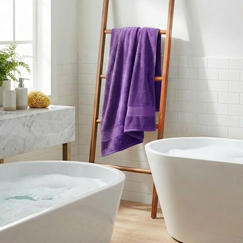 Trident 100% Cotton Towels for Bath | Towels for Bath Large Size | Trident Bath Towel - Soft & Absorbent | 450 GSM | 1 Piece Bath Towel for Men/Women | Urban Comfort | 70 cms x 140 cms - Purple - Image 2